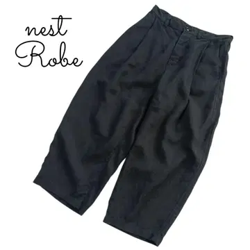 네스트로브 린넨 100% 턱 와이드 팬츠 벌룬 블랙 볼륨