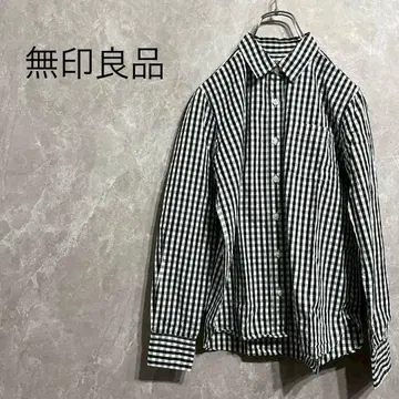 a0105 [무인양품] 긴팔 셔츠 S 블랙 화이트 체크 상의