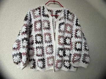 그래니 스퀘어 뜨기 7부 소매 cotton 가디건 핸드메이드 1점