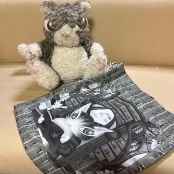 고양이 DAYAN 봉제 인형 약 30cm 그레이와 화이트, 그리고 가방