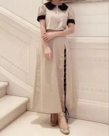 meltie 반팔 상의 x 롱 스커트 베이지 셋업