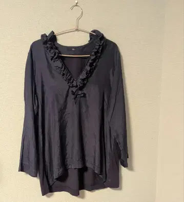 45rpm 코튼 실크 프릴 블라우스 다크 네이비