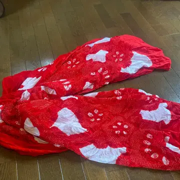 빨간색과 화이트 꽃무늬 유카타 오비 4m 스카프 시보리