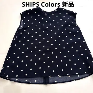 [ 새상품 ] SHIPS Colors 도트 슬리브리스 상의 화이트 블랙