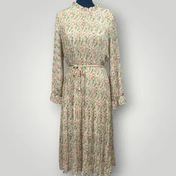 LA MONET 롱 원피스 시어 플리츠 M 그린 꽃무늬