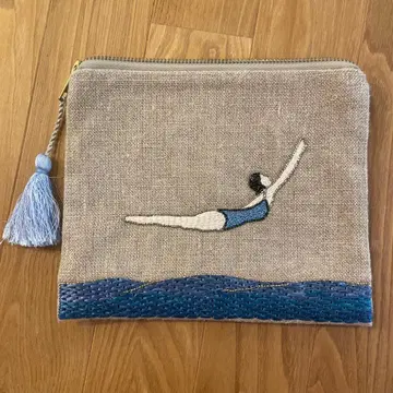 자수 스위머 파우치 스카이블루 태슬 포함