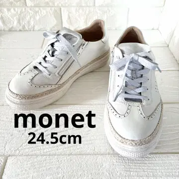 새상품급 monet 가죽 스니커즈 24.5cm 화이트 사이드 지퍼
