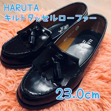HARUTA4515 블랙 퀼트 태슬 로퍼 23cm 인조 가죽