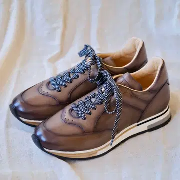 극미품 dunhill 던힐 브라운 그레이 파티나 가죽 스니커즈 40