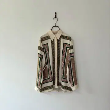 빈티지 올 패턴 셔츠 스카프 패턴 아트 글렌체크 레이온 오샤레