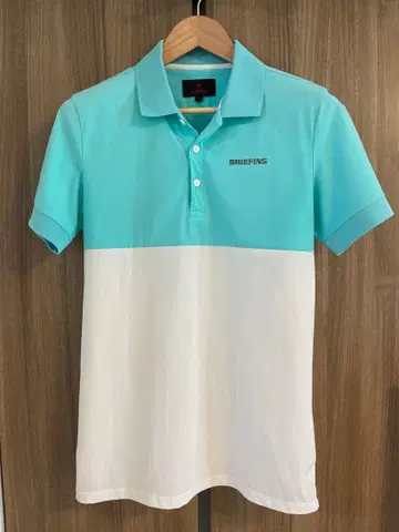 BRIEFING 피케 셔츠 M 브리핑 아쿠아 바이컬러