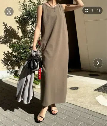 DOUDOU 부클레 종이상자 탱크 원피스 카키