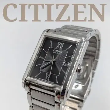 CITIZEN 남성용 Eco-Drive 스퀘어 손목시계 실버 데이트