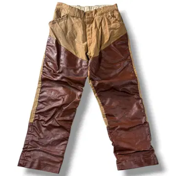 60s 빈티지 헌팅 팬츠 덕지 가죽 더블니 구제 의류