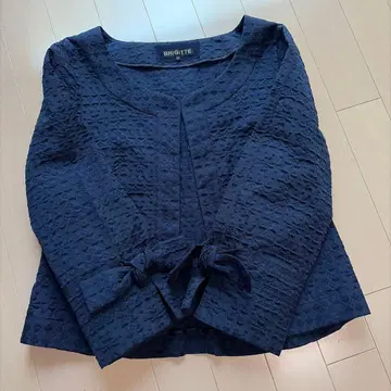브리지트 도쿄 스타일 네이비 노카라 자켓 칠부 소매 얇은 소재 9호