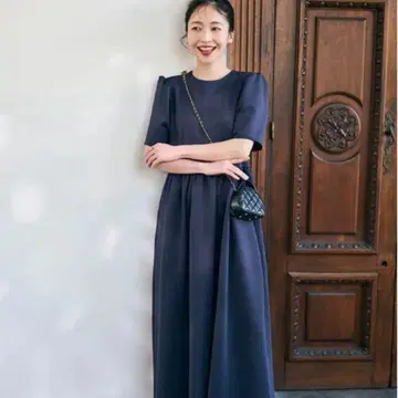 ur's yuki 콜라보 본딩 퍼프 슬리브 개더 플레어 원피스