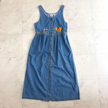 [ 레어 ] Disney 빈티지 곰돌이 푸 데님 자수 원피스