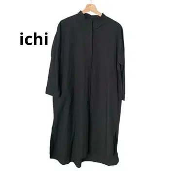 ichi 이치 긴팔 롱 셔츠 원피스 블랙 노카라 셔츠