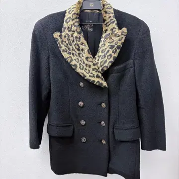 이타리야 알파카 코트 레오파드 더블 자켓 블랙 9호 빈티지