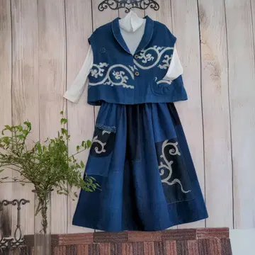 통 네이비 나염 목화 형염 누비 카라 부착 자켓