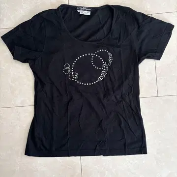 Salvatore Ferragamo 블랙 T셔츠 스톤 자수