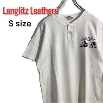 랑그리츠 가죽 헨리넥 T셔츠 화이트 S USA제 고양이 눈 버튼 바이크