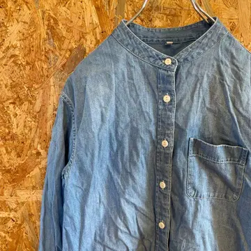 AE9952 무인양품 노카라 긴팔 셔츠 블루 여성용 XS 포스