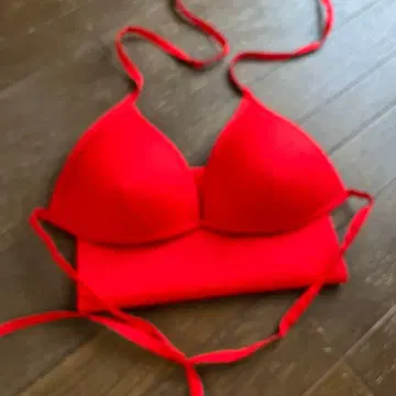 타히티 댄스 솔로용 코튼 브라 파레오 세트 새빨간색