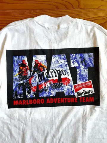 극미품 90s 말보로 어드벤처 팀 T셔츠 L 상당 화이트 기업 상품