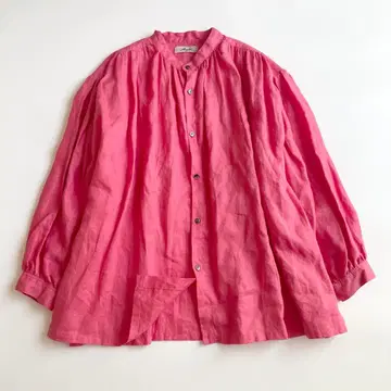 ICHI Antiquites 린넨 셔츠 밴드 카라 핑크