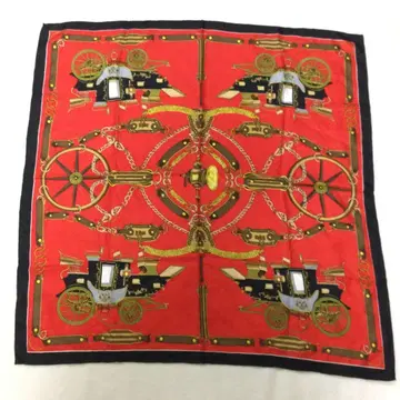 실크 100% 빨간색 마차 디자인 스카프