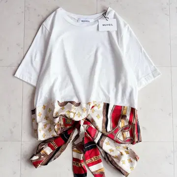 [컨디션 최상] MUVEIL(뮤베일) 스카프 콤비 반팔 풀오버 38