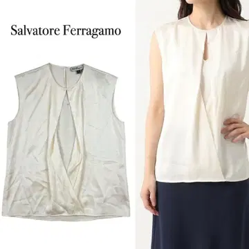 Q446 새상품급 M 페라가모 이탈리아제 실크 고급 티셔츠 여성용