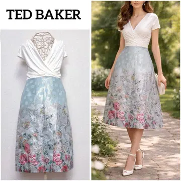 TEDBAKER 카슈쿨 꽃무늬 자카드 랩 원피스 메탈릭