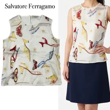 Q447 S 페라가모 이탈리아제 힐 나비 패턴 올 패턴 티셔츠 여성용