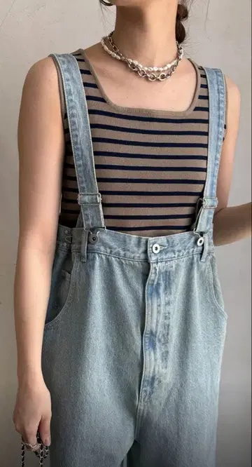 새상품급 doudou NEW 보더 스퀘어 니트 탱크 브라운 네이비