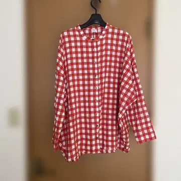 istaire 이스타이레 빨간색 와셔 체크 코쿤 셔츠