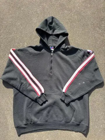 90s Russell Athletic 하프 지퍼 소매 라인 USA 제조