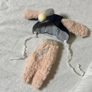 토끼? 양? 귀달린 모자 미디 브라이스 올인원 세트 복슬복슬 핑크