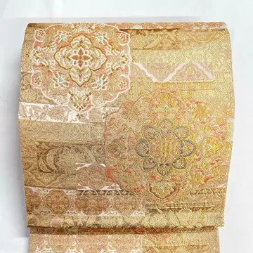 후쿠로 오비 쥬라쿠오리 본금 이중박 화문 금실 기모노 오비 055k o