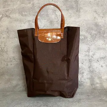 새상품급 시칸코 접이식 토트백 악어 엠보싱 나일론 브라운