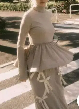 미사용 택 포함 merry jenny 개더 페플럼 컷 tops