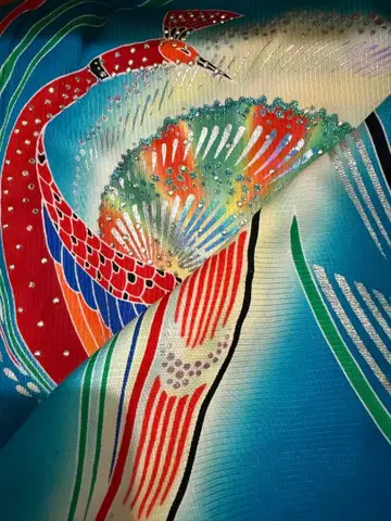 신부 후리소데 오비 잡화 세트 봉황 무늬 파랑 바탕 빨강 금색