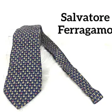 살바토레 페라가모 네이비 작은 꽃 올 패턴 넥타이 이탈리아 실크