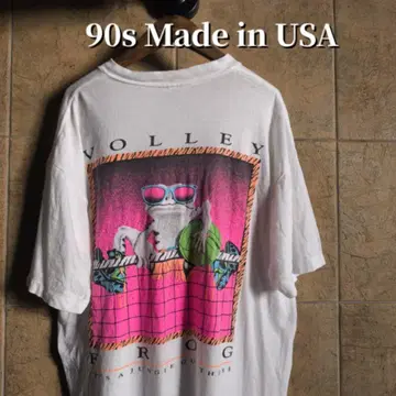 90s USA제 애니멀 개구리 네온 T셔츠 싱글 스티치 L