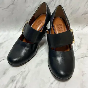 ANNA SUI 안나수이 블랙 가죽 펌프스 체크 무늬 23 멜리 제인