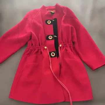 빨간색 드로우 스트링 롱 코트