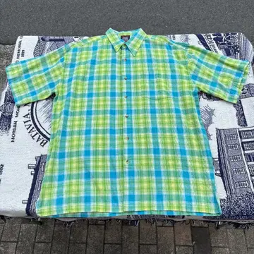 90s FRICTION 마드라스 체크 반팔 빅 사이즈 셔츠 XL