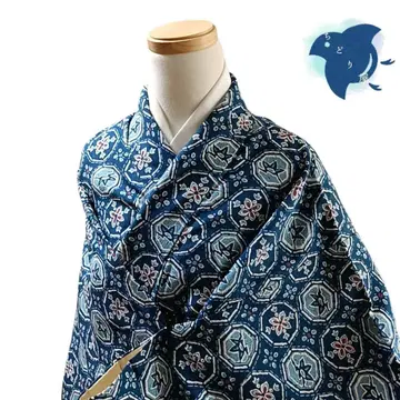 C86 치도리야 기모노 이중 기모노 꽃 파랑 면