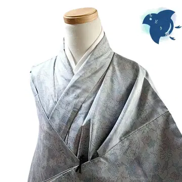 C86 치도리야 기모노 이중 기모노 오시마 명주 꽃 블루 그레이